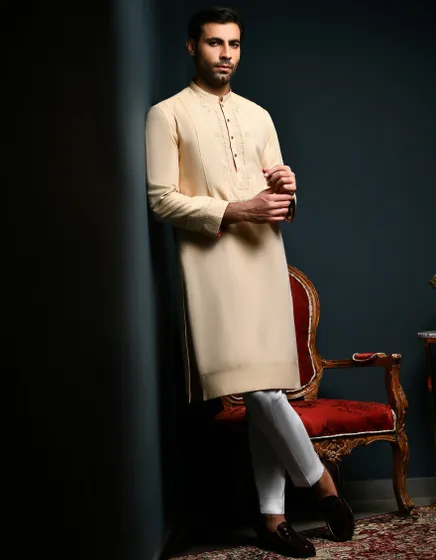 BEIGE RAW SILK SPECIAL KURTA